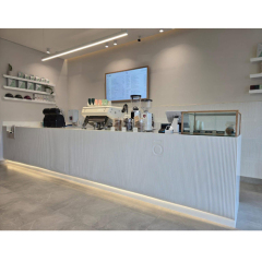 Bubble Tea and Coffee Shop Solid Surface Bar Counter Design with Cake Display