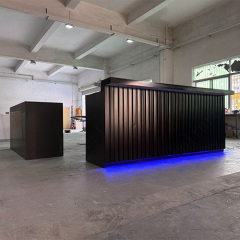 Black Solid Surface Stone Led Home Small Kitchen Bar Counter With Corrugated Metal Sheets Decoration