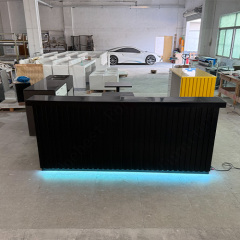 Black Solid Surface Stone Led Home Small Kitchen Bar Counter With Corrugated Metal Sheets Decoration