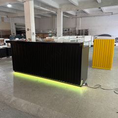 Black Solid Surface Stone Led Home Small Kitchen Bar Counter With Corrugated Metal Sheets Decoration