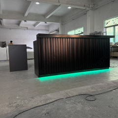 Black Solid Surface Stone Led Home Small Kitchen Bar Counter With Corrugated Metal Sheets Decoration