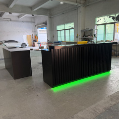 Black Solid Surface Stone Led Home Small Kitchen Bar Counter With Corrugated Metal Sheets Decoration