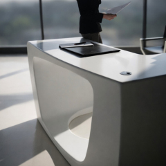L Shaped White Solid Surface Office Desk Drawers High Grade Tables