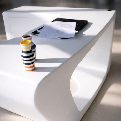 L Shaped White Solid Surface Office Desk Drawers High Grade Tables