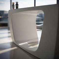 L Shaped White Solid Surface Office Desk Drawers High Grade Tables