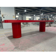 Hot Red and White Corian Solid Surface Dining Table Long Rectangle Canteen Tables