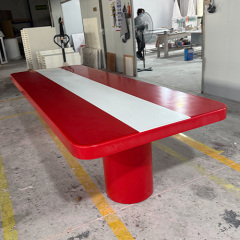 Hot Red and White Corian Solid Surface Dining Table Long Rectangle Canteen Tables