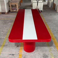 Hot Red and White Corian Solid Surface Dining Table Long Rectangle Canteen Tables