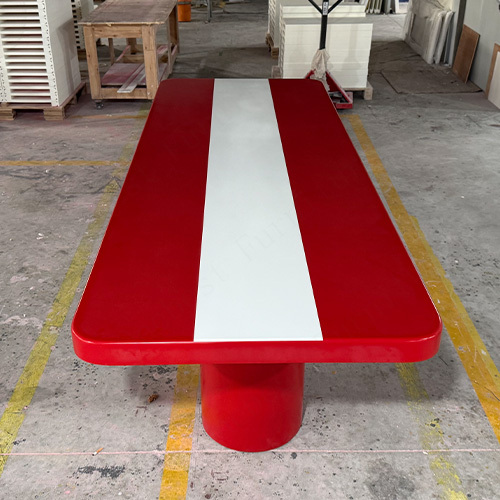 Hot Red and White Corian Solid Surface Dining Table Long Rectangle Canteen Tables