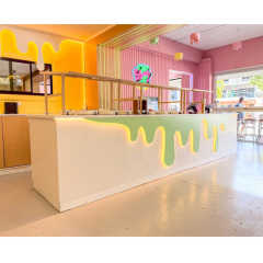 Factory ODM Corian Quartz Stone Led Gelato Ice Cream Bar Counter