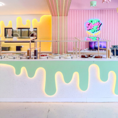 Factory ODM Corian Quartz Stone Led Gelato Ice Cream Bar Counter