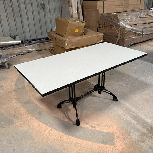 Long Solid Surface Restaurant Dining Table with Black Metal Table Leg