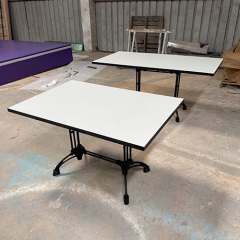 Long Solid Surface Restaurant Dining Table with Black Metal Table Leg
