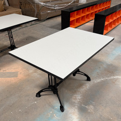 Long Solid Surface Restaurant Dining Table with Black Metal Table Leg