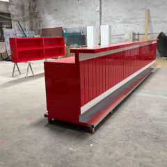Hot Red Solid Surface Snooker Club Bar Counter and Bar Shelves