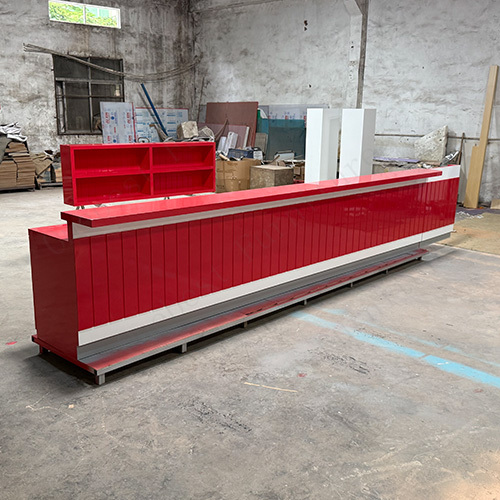 Hot Red Solid Surface Snooker Club Bar Counter and Bar Shelves