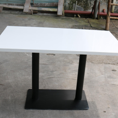 Glacier White Corian Solid Surface Fast Food Dining Table Black Cast Iron Base