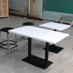 Glacier White Corian Solid Surface Fast Food Dining Table Black Cast Iron Base