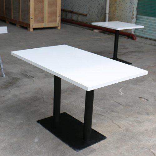 Glacier White Corian Solid Surface Fast Food Dining Table Black Cast Iron Base