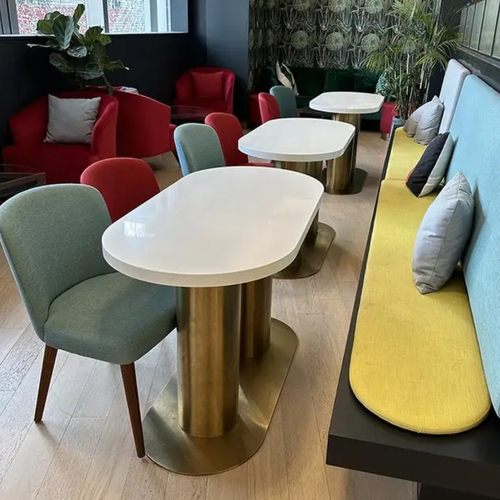 Commercial Use Corian Restaurant Cafe Table Round Italian Metal Base Dining Table