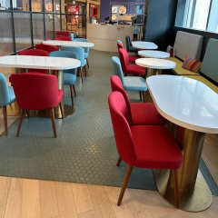 Commercial Use Corian Restaurant Cafe Table Round Italian Metal Base Dining Table