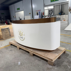 White Corian and Gold Stainless Steel Shop Store Reception Desk in China