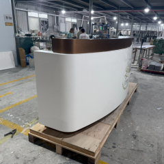 White Corian and Gold Stainless Steel Shop Store Reception Desk in China