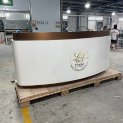 White Corian and Gold Stainless Steel Shop Store Reception Desk in China