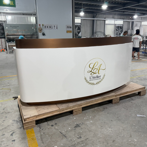 White Corian and Gold Stainless Steel Shop Store Reception Desk in China
