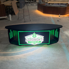 Black Curved Stone News Anchor Desk LED Broadcasting Station Table