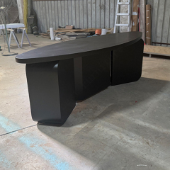 Black Curved Stone News Anchor Desk LED Broadcasting Station Table