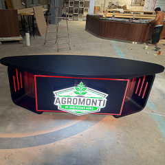 Black Curved Stone News Anchor Desk LED Broadcasting Station Table