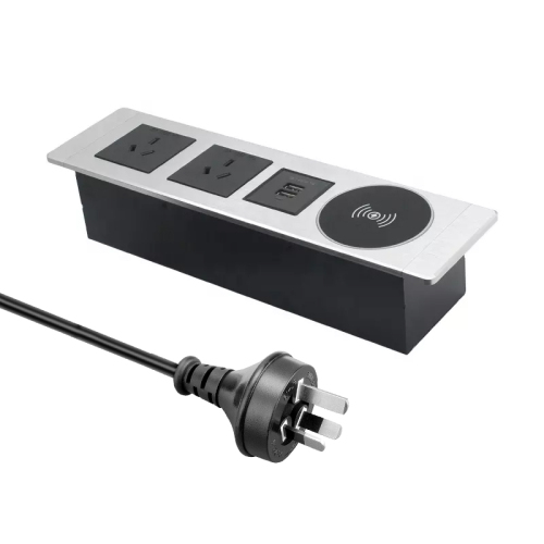 Desk-in Recessed Australian Power Socket with 2 outlets 2 USBA charging QI wireless charging Multifunctional Power sockets with wireless charging for furnitures