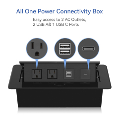 Pop-up power strip with USB C port Recessed power cord ring socket hub connection box Desktop conference room countertop pop-up