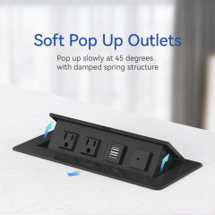 Pop-up power strip with USB C port Recessed power cord ring socket hub connection box Desktop conference room countertop pop-up