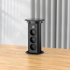 Motorised desk socket alloy wireless charger 3 Eu outlets 2 usb wireless charging