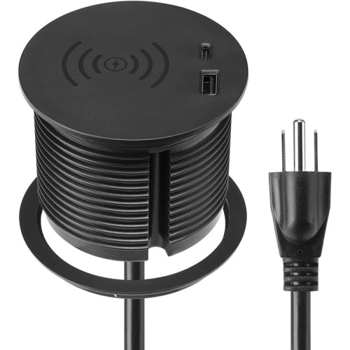 Desk Wireless Charger, Hidden Table Wireless Charging Station with USB C, 15W Desk USB Grommet Compatible with iPhone 13/13 Pro/iPhone 12 /Pro Max/SE/11/X/XS/XR/Samsung/QI Standard Phones, Black