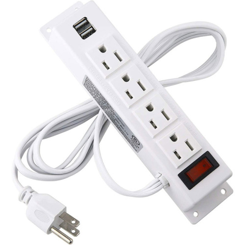 Wall Mount Power Strip with 4 Outlet, Mountable Power Strip with 2 USB Ports, 4-Port Under Desk Mount Connect with 6FT Power Cord, for Workbench, Nightstand, Dresser, Table.