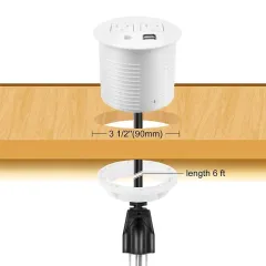 GST Desktop White Power Grommet with 2 Outlets 2 USBA Charging 1 CAT6 LAN
