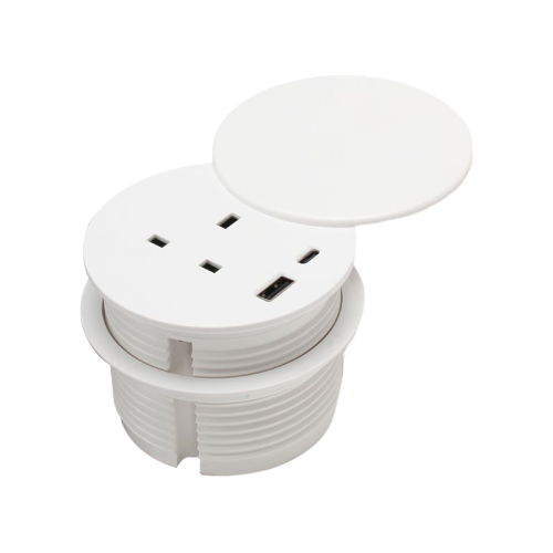 White Power Grommet UK Outlets With Cover USBA Type C Charging 80mm Hole