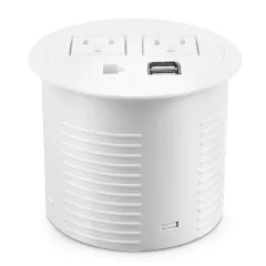 GST Desktop White Power Grommet with 2 Outlets 2 USBA Charging 1 CAT6 LAN