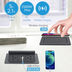 Gaost au standard flush mounting electric office safety ABS pop up socket with 15 w wireless charger