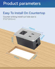 New design sliver steel under counter power strip alloy retractable power strip with 2 usb outlet