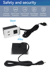 New design sliver steel under counter power strip alloy retractable power strip with 2 usb outlet