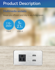 New design sliver steel under counter power strip alloy retractable power strip with 2 usb outlet