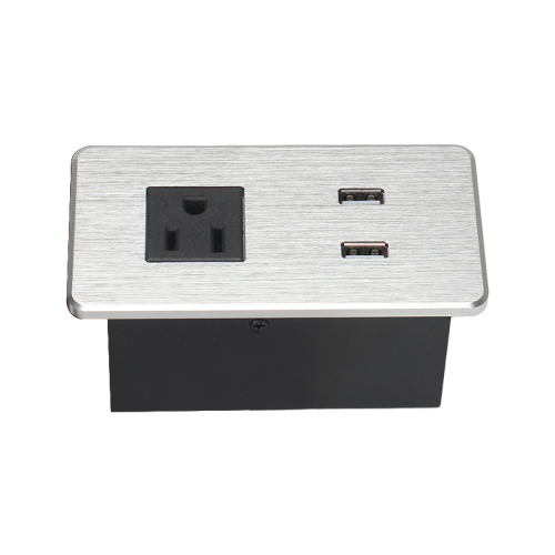 New design sliver steel under counter power strip alloy retractable power strip with 2 usb outlet