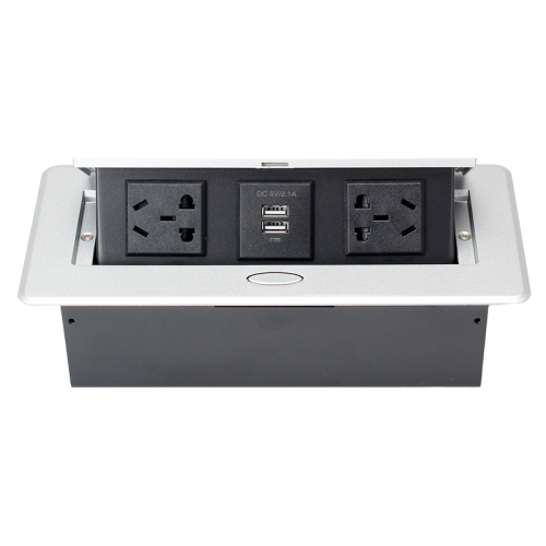 Wholesale China silver alloy 220 v power hidden desk countertop pop up socket 3 ac outlets dual usb