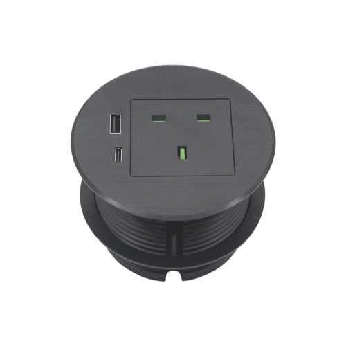 GAOST brushed black 2500 w UK electrical wire grommet with USB A type c,Desk Grommet