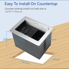 Push flip up socket Aluminum alloy installing electrical outlet office workbench embedded socket