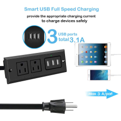 Furniture Recessed Power Strip, Recessed Desk Outlet with 3.1A Max USB, in Conference Desk Recessed Power Outlets Socket, Desktop Power Grommet with 6.56ft Power Cord